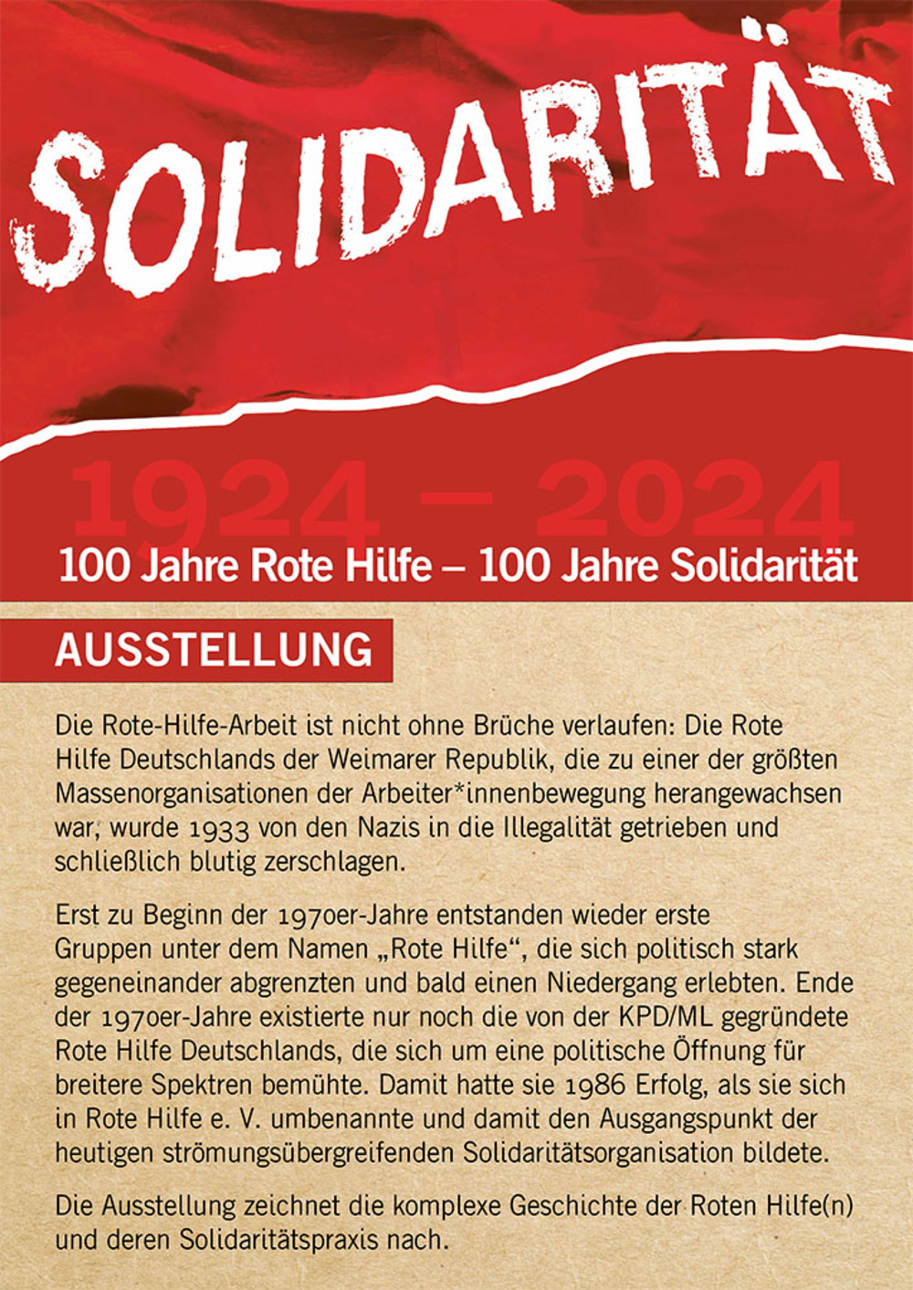 Ausstellungstafel 0 - 100 Jahre Rote Hilfe