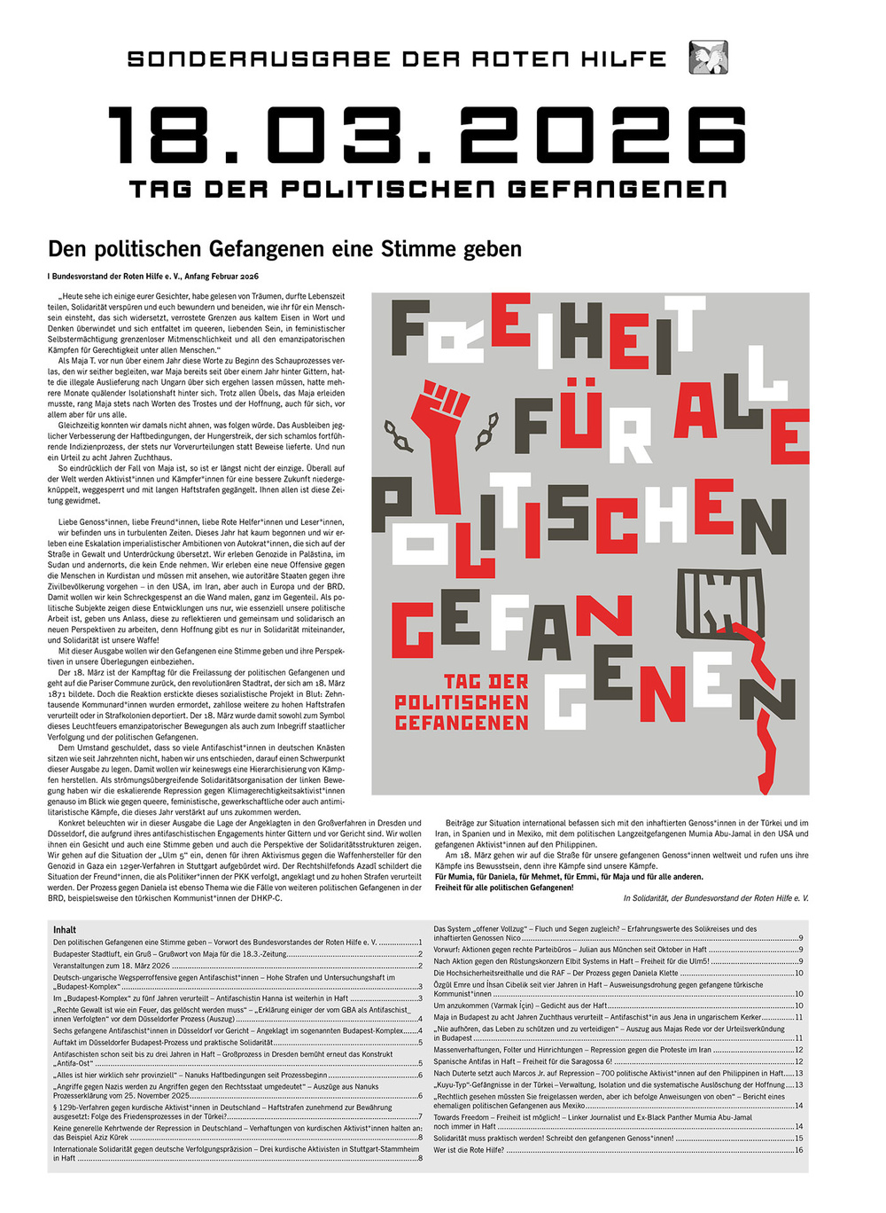 Cover der Rote Hilfe Sonderzeitung zum 18.3.2026
