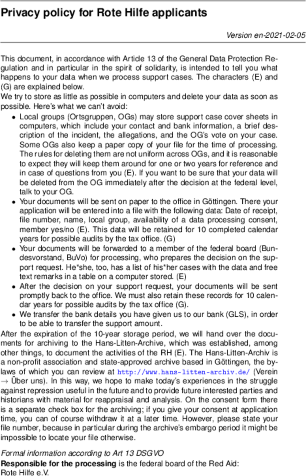 Vorschaubild: Privacy policy for Rote Hilfe applicants