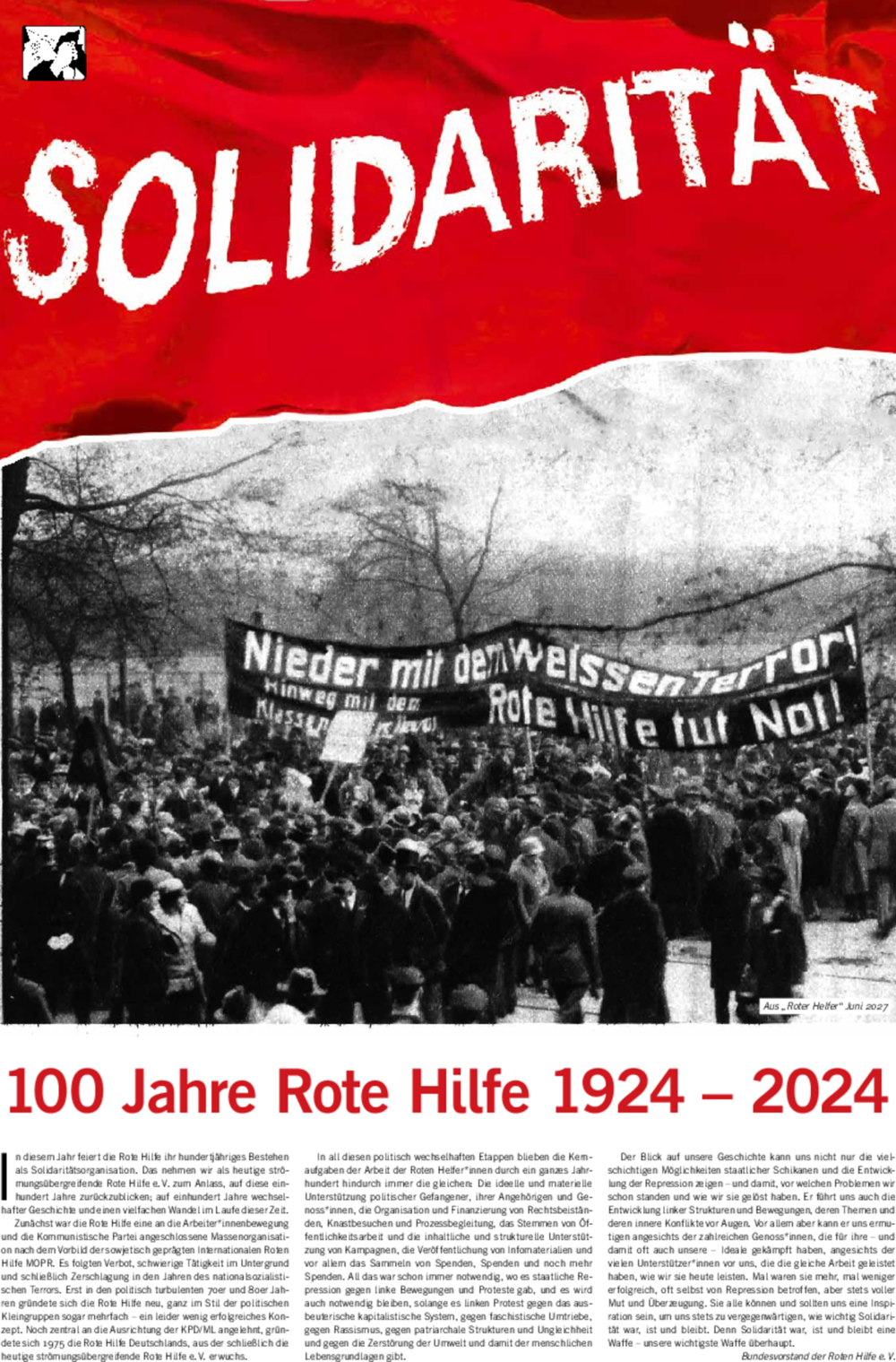 Vorschaubild: Zeitung: 100 Jahre Rote Hilfe