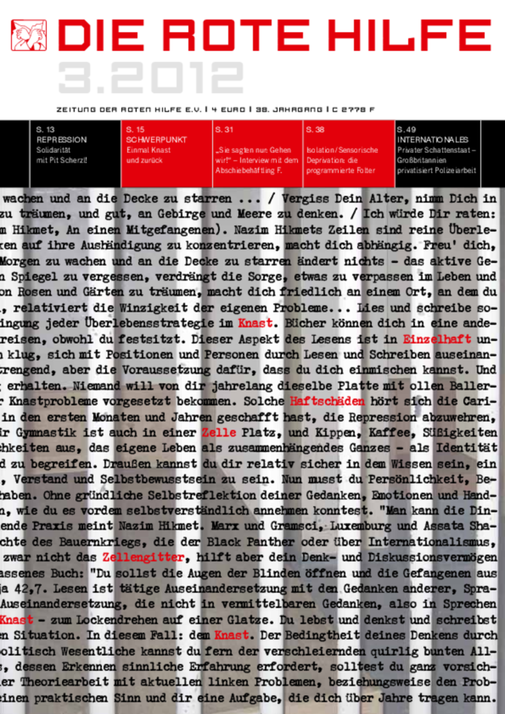 Cover von Rote Hilfe Zeitung 3/2012