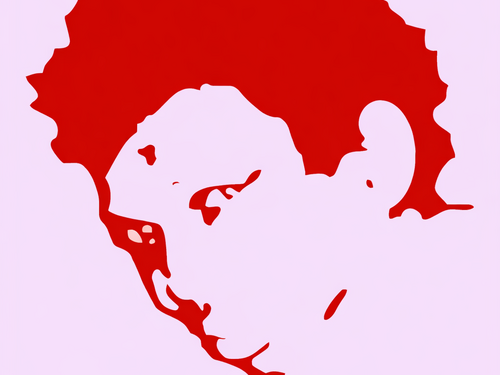 Das Bild zeigt im Profil, rot auf weißem Hintergrund, das Profil von Oury Jalloh